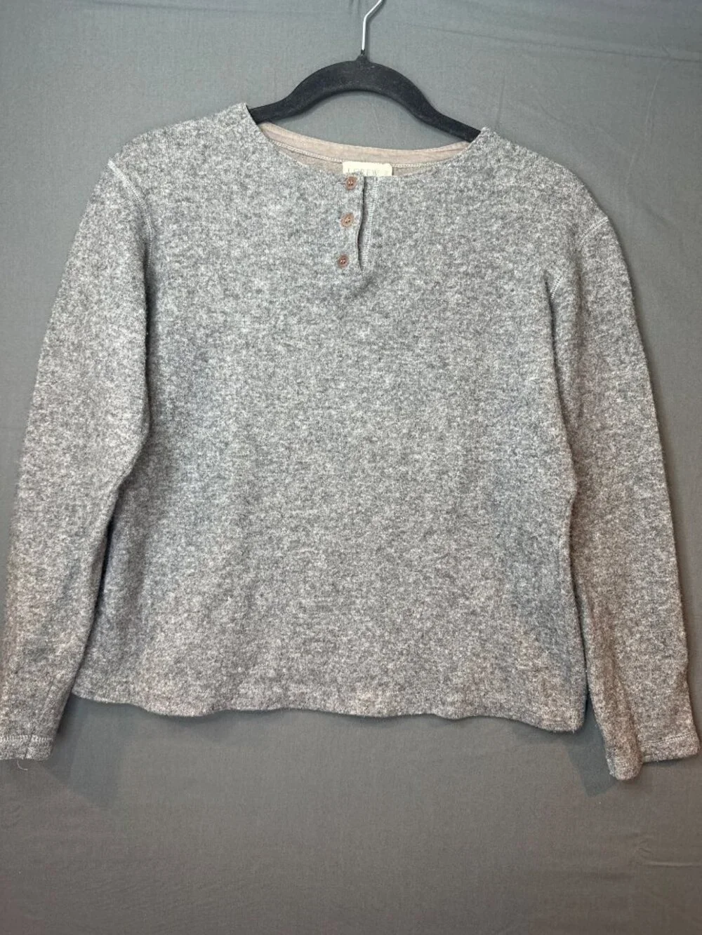 Vintage J.Crew Women M Wool Cotton Henley Sweater Made Italy Gray Academia
